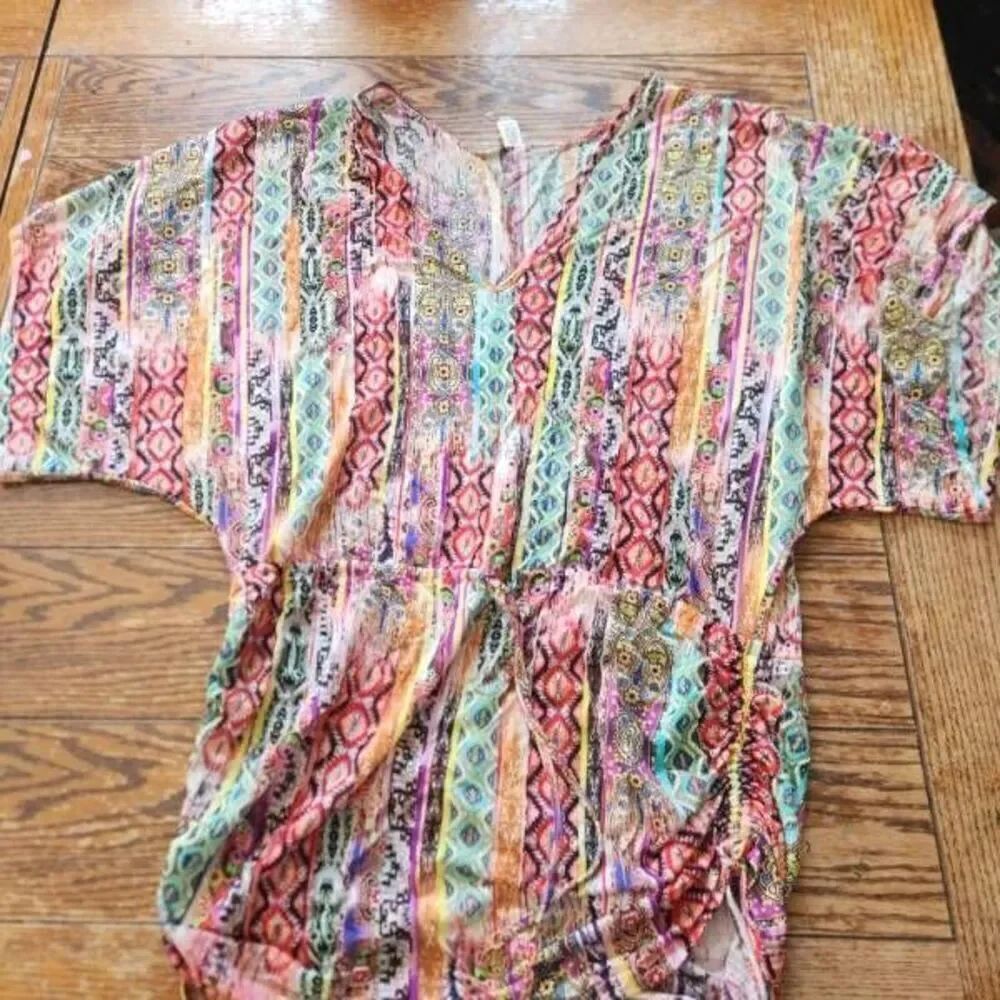 Luli Fama multi color drawstring waist swimsuit dress cover up sz Large